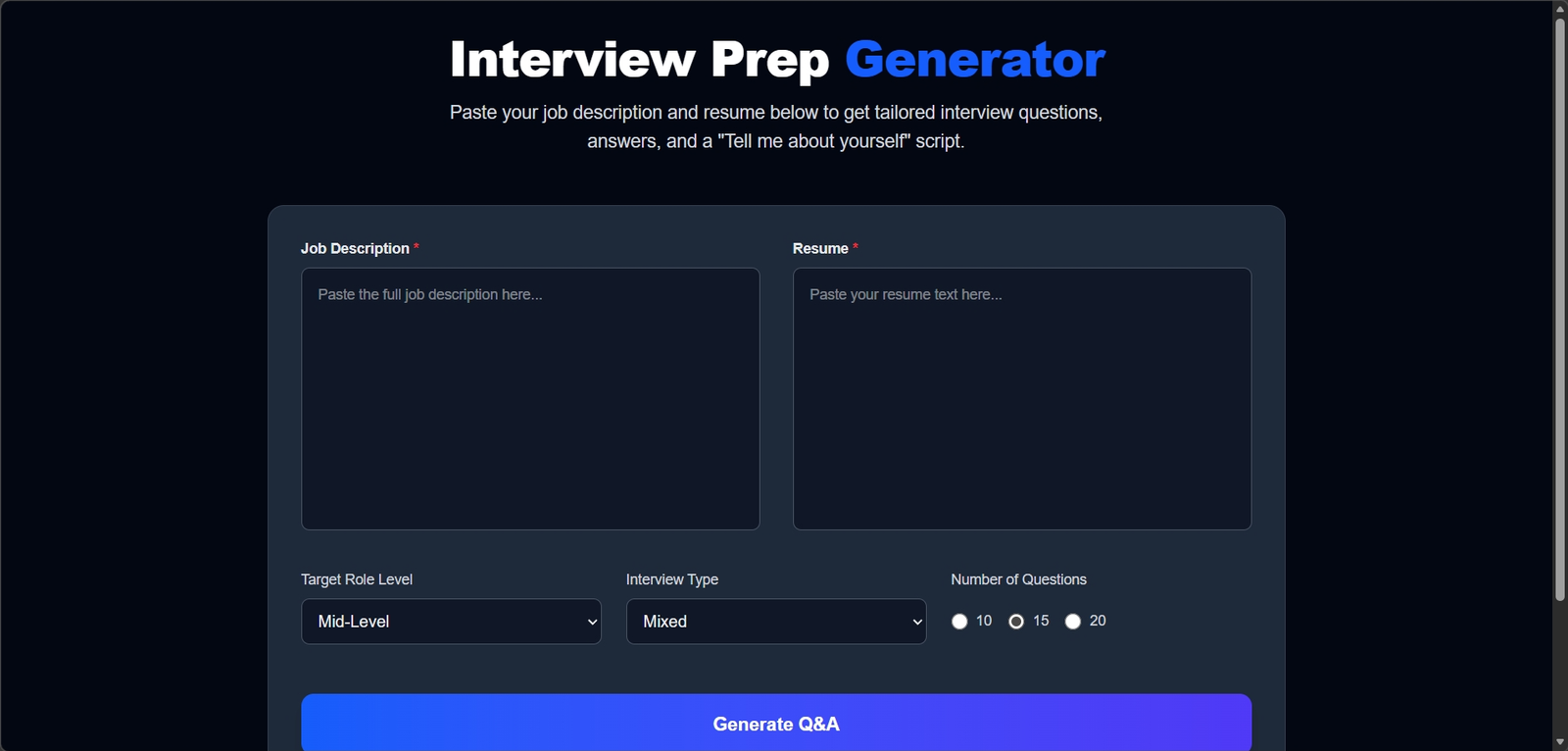 Interview Prep Generator – AI Interview Questions & Tailored Answers